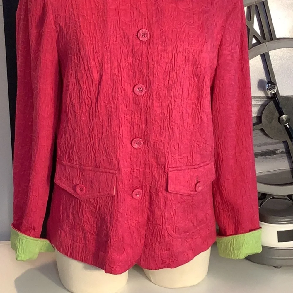 Coldwater Creek Matelasse Pink French Cuff Cotton Blend Jacket Blazer Sz 16